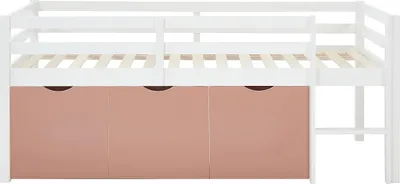 Produktbild von Halbhohes Bett 90 x 190 cm – Mit Stauraum – Kiefer & MDF – Weiß/Rosa – LANIORI