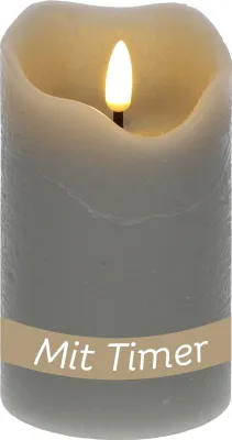 Produktbild von LED Echtwachskerzen mit Timer Led Kerzen mit Timerfunktion und flackernde Flamme Led Echtwachs Stumpenkerzen flackernd Batteriebetrieben 7,5 x 12,5 cm Grau