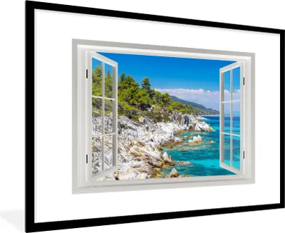 Produktbild von MuchoWow® MuchoWow® Gerahmtes Poster Aussicht - Meer - Felsen 90x60 cm - Poster mit zchwarzem Bilderrahmen - Wanddekoration - Fotos