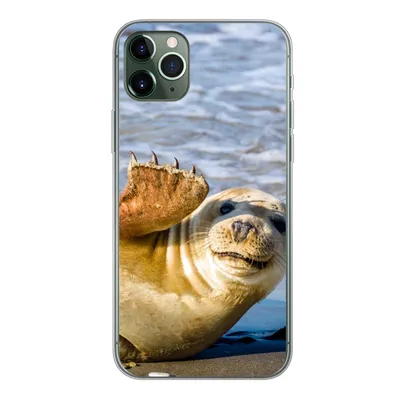 Produktbild von MuchoWow® Handyhülle Schutzhülle Hülle für iPhone 11 Pro Max Robbe - Lustig - Schaukel - Kinder - Jungen - Mädchen - Kind Silikon Softcase Handy Hülle - Schutz