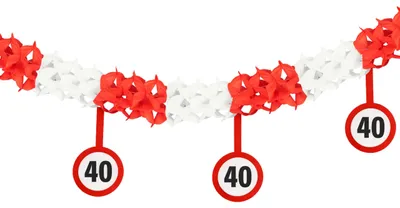 40. Geburtstagsgirlande, rot-weiß, 4 m, 12 Schilder