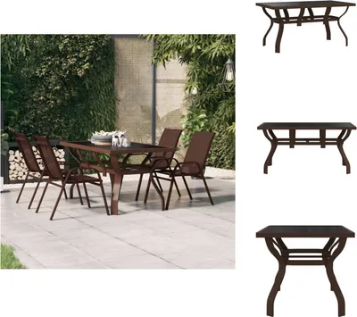 Immagine prodotto di vidaXL Tavolo da giardino marrone e nero 140x70x70 cm in acciaio e vetro - Tavoli da giardino