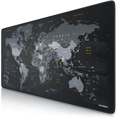 Produktbild von Titanwolf Gaming Mauspad XXL, 900 x 400 x 3 mm, Schreibtischunterlage, abwaschbar, rutschfeste Rückseite, Geschwindigkeit & Präzision, Globus