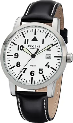 Image de Regent cuir hommes montre F-1029 bracelet à quartz noir D2URF1029