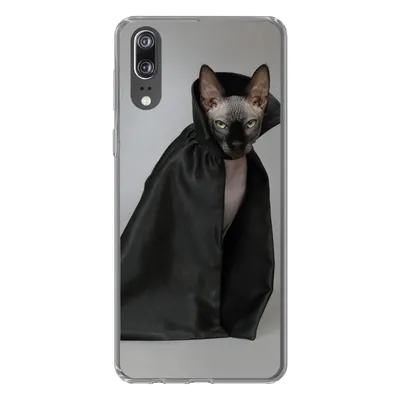 Produktbild von MuchoWow® Handyhülle Schutzhülle Hülle für Huawei P20 Katze - Umhang - Schwarz Silikon Softcase Handy Hülle - Hardcover