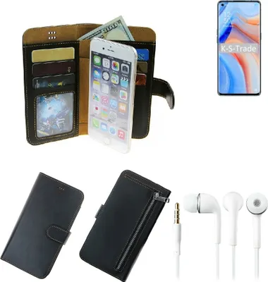Produktbild von TOP SET Handy Hülle Schutz Hülle kompatibel mit Oppo K7x  schwarz aus Kunstleder + Kopfhörer Smartphone Tasche vollwertige Geldbörse  K-S-Trade®