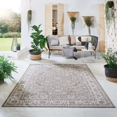 Produktbild von Steffensmeier Indoor Outdoor Teppich Öland Balkon Terrasse Küche Garten wasserfest Kunststoff, strapazierfähig , Oriental Braun Beige, 280x380 cm