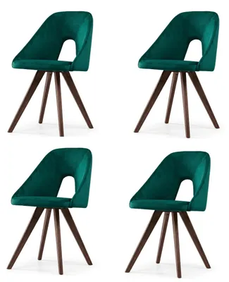 Immagine prodotto di Set di 4 eleganti sedie da pranzo, colore verde, rivestite in velluto, struttura in legno, imbottite,