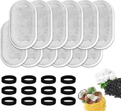 Produktbild von Katzenbrunnenfilter, 24 Packungen Katzentrinkbrunnenfilter, 12 Stück Kohlefilter und 12 Stück Schaumstoffschwamm, Ersatzschaumfilter für Katzentrinkbrunnen.
