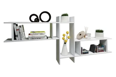 Image de Étagère suspendue en bois | Étagère économiseuse d'espace | Dimensions: H. 80 x W. 188 x D. 20 cm | Étagère élégante suspendue | Étagère de rangement | Bibliothèque | Planche murale - Sirola Maxi