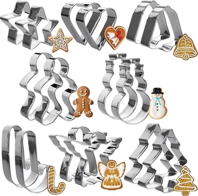 Produktbild von Set mit 16 Weihnachtsplätzchendosen aus Edelstahl mit Aufbewahrung