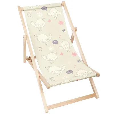 Image de DreamRoots Chaise longue pliante en bois, jusqu'à 130 kg, Chaise longue pliante avec dossier inclinable en 3 positions, Little Birds