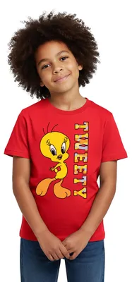 Produktbild von Spreadshirt Looney Tunes Tweety Camouflage Kinder T-Shirt, 110/116 (5-6 Jahre), Rot