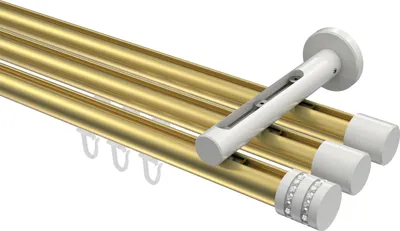 Produktbild von Interdeco Innenlaufstange / Gardinenstange mit Innenlauf Messing-Optik / Weiß, Typ Siteno Estana (Glitzerkappe), 20 mm Ø 3-läufig, 160 cm