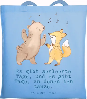 Produktbild von Mr. & Mrs. Panda textilbeutel Hase Tanzen - Sky Blue - Geschenk, Tote Bag, festivaltasche, Tasche, Shopping, Beutel, gehen, Tanzschule, Tanzkurs, Laptoptasche