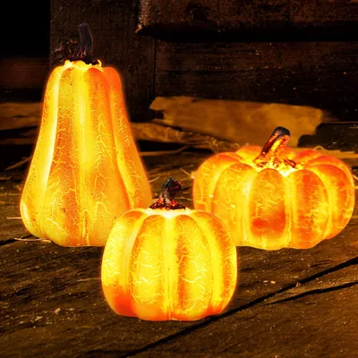 3er-Set Herbst-Kürbis-Deko, Laternen, Halloween, Tischdeko