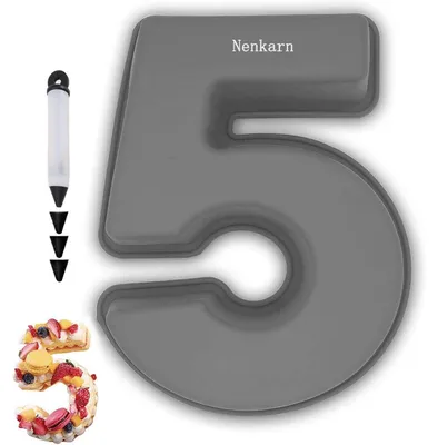 Immagine prodotto di Stampo in silicone a forma di numero 5, teglia per torte da 25 cm, ideale per torte a tema "numero", senza BPA, antiaderente