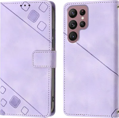 Produktbild von Hülle für Samsung Galaxy S22 Ultra 5G Prägung Flip Leder Brieftasche Schutzhülle mit Ständer Lila