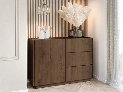 Produktbild von MIRJAN24 Sideboard Mirtu KSZ100, Stilvoll Wohnzimmer, Sideboard mit eins Drehtüren und drei Schubladen (Farbe: Baltic Storm)