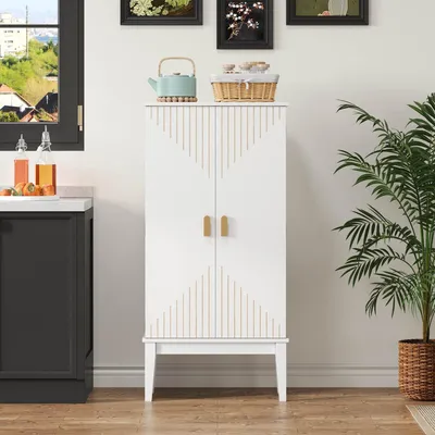 Obrázok produktu pre Kuchynská skriňa Sideboard 120x59x30 cm s 2 dverami a policou vo dverách, vintage úložná skriňa, komoda do kuchyne, jedálne, obývačky a predsiene, biela