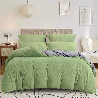 Obrázek produktu pro Sada povlečení (4 kusy), 135x200 cm, zelená, světle zelená, šedá, plyšová, měkká, se zipem