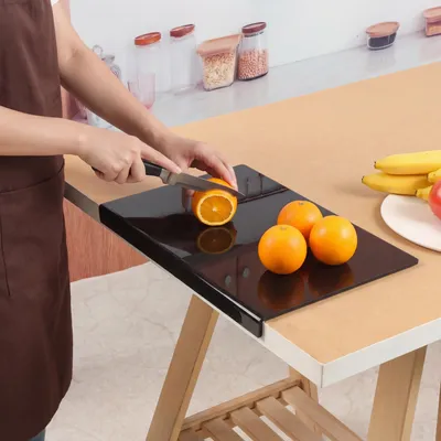Produktbild von Schneidebretter aus Acryl 40x30cm, Küchenschneidebrettschutz mit erhöhtem Rand, transparente Schneidematten, rutschfeste Frühstücksbretter für die Arbeitsplatte (schwarz)