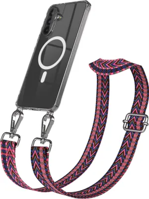 Produktbild von EAZY CASE - Handykette mit MagSafe Hülle für Samsung Galaxy A56, Handyband ZigZag Style,Karabiner Silber, Umhängeband in Pink