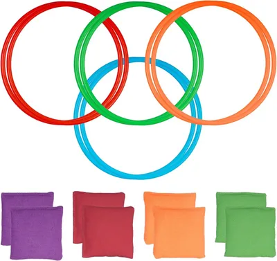 Produktbild von Ringwurfspiel für Kinder, 16-teilig, robuste Kunststoff, fördert Konzentration, für drinnen und draußen