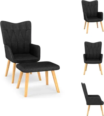 Image de vidaXL Fauteuil relax avec pouf Noir Tissu - Fauteuil