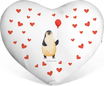 Produktbild von Mr. & Mrs. Panda Sofakissen Pinguin Luftballon - Weiß - Geschenk, Liebe, Kuschelkissen, dekoartikel, Glück, Kirmes, Herzkissen, Geschenkidee, Herz Kissen, Jahrmarkt