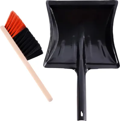 Produktbild von Garronda Kehrgarnitur Kehrschaufel Metall mit Holzgriff Set mit Handbesen (Schwarz/Orange + Schwarz)