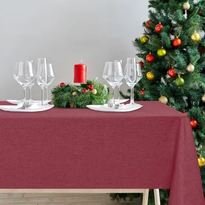 Produktbild von Tischdecke Leinenoptik 110x140cm Abwaschbar Outdoor Wetterfest Rot Rechteckig