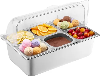 Obrázek produktu pro VEVOR nádoby na přílohy Nádoby na ingredience Gastronádoby z nerezové oceli (6 x 1/6 nádoby) s průhledným víkem pro restaurace hotely kuchyně párty