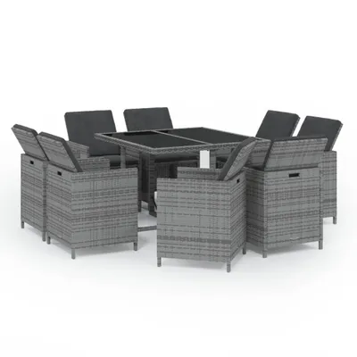 Produktbild von vidaXL 9-tlg. Garten-Essgruppe mit Auflagen Poly Rattan Grau
