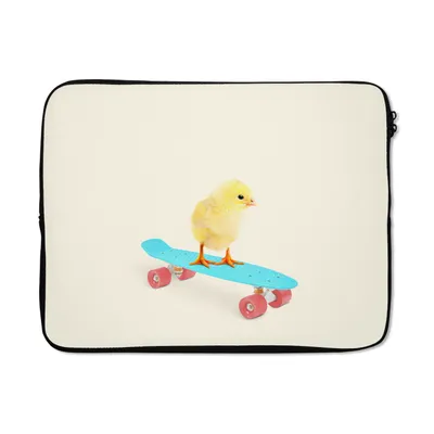 Produktbild von MuchoWow® Laptop Hülle 17 Zoll Laptoptasche Küken - Gelb - Skateboard - Blau - Tiere - Zipper - Schutzabdeckung