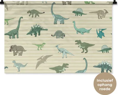 Produktbild von MuchoWow® Wandteppich Wandbehang Dinosaurier - Braun - Grün - Jungen - Mädchen - Kinder 90x60 cm Tapisserie Dekoration Wandtuch - Wandskulpturen - Bildteppich