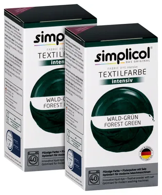 Produktbild von simplicol Textilfarbe intensiv: DIY Färbemittel in 23 Farben inkl. Farb-Fixierer, Farbe:Wald-Grün (1812), Größe:2er Pack