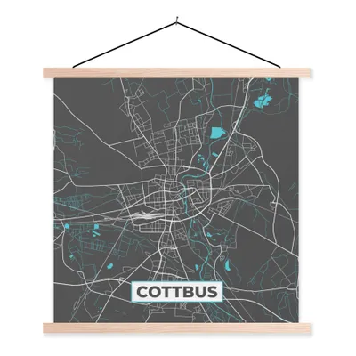 Produktbild von MuchoWow® Textilposter Stadtplan - Karte - Cottbus - Blau - Deutschland - Karte 60x60 cm mit holzfarbenen Rahmen - Wanddekoration