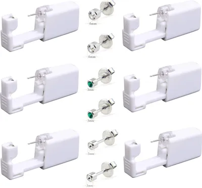 Produktbild von Einweg-Ohr-Piercingpistole mit Ohrsteckern, sicher und schmerzfrei, für Mädchen, Damen, Herren, 6 Stück