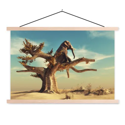Produktbild von MuchoWow® Textilposter Elefant - Baum - Natur - Wüste 60x40 cm mit holzfarbenen Rahmen - Bilder