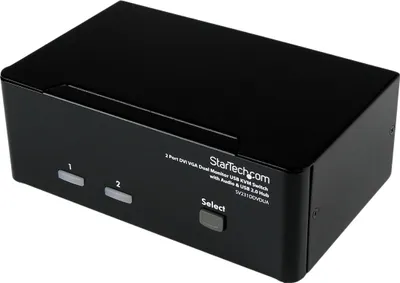 Produktbild von StarTech.com 2 Port DVI VGA KVM Switch mit USB Audio und USB 2.0 Hub - Dual Monitor KVM Umschalter, 1920 x 1200 Pixel, WUXGA, 18 W, Schwarz