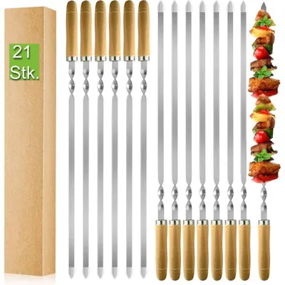 Produktbild von Premium 21er Set Edelstahl Grillspieße 55 cm – extra stabile 2 mm Flachspieße – rostfrei, wiederverwendbar – perfekt für BBQ, Grill & Camping