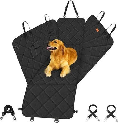 Immagine prodotto di Coperta per cani da posizionare sul sedile posteriore dell'auto, protezione impermeabile e antigraffio con bordi laterali e cinture di sicurezza, coperta per cani da auto, 137 x 147 cm
