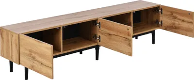 Produktbild von Merax TV-Lowboard, LED-Beleuchtung inkl. Fernbedienung, mit Glasablage, Eiche