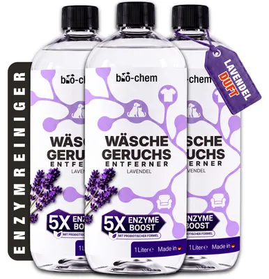 Produktbild von bio-chem Wäsche Geruchsentferner Enzymreiniger Waschmittel-Zusatz 3L – Duft Lavendel | Probiotische Langzeitwirkung | Porentief gegen Schweiß & Urin