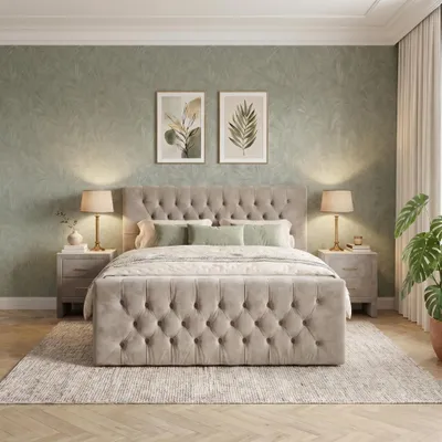 Produktbild von ELVORA DESIGNE Boxspringbett 160x200 cm ROYALCHESTER mit Bonellmatratze H3 & Topper, 2 Bettkästen, Beige