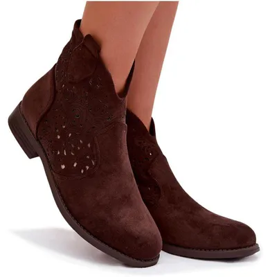 Produktbild von Damentliche Lochmuster-Stiefeletten mit Flachabsatz S.Barski HY61-8026 Schokoladen 39