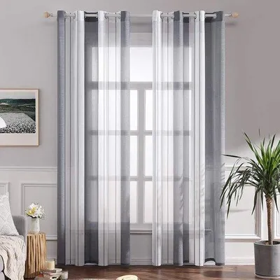 Image de Lot de 2 rideaux de douche transparents - Blanc et gris - 140 x 260 cm