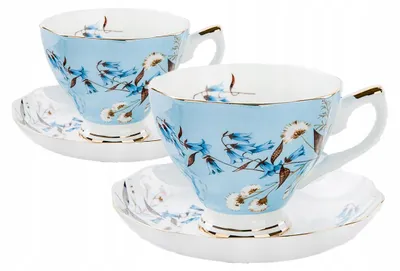 Produktbild von Elegant Cup 2 Stücke dünnes Porzellan 220ml Blau 4 El Gold Rand
