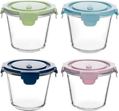 Image de Bocaux alimentaires en verre 710 ml - Boîtes de préparation alimentaire - Bocaux ronds en verre avec couvercle - Lot de 4
